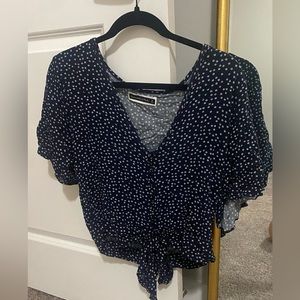 Abercrombie & Fitch Navy Blue Button Tie Front Short Sleeve Top - Size Small